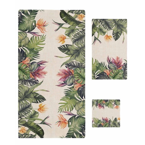 Palm Leaves Bath Towels for Bathroom Set,Luxury Microfiber Towels Gifts for Women,Quick Dry Beach Kitchen Hand Hair Face Towel and Dish Washcloth,Summer Botanical Tropical Plants Rustic Towels+Set