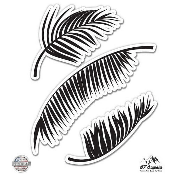 Palm Leaves Black - 5" Vinyl Sticker - For Car Laptop I-Pad - Waterproof Decal