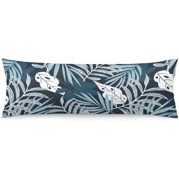 Palm Leaves Body Pillow Cover Blue White Tropical Leave Summer Palm Tree Leaf Long Pillowcase with Zipper Decorative Rectangle Cushion Covers Soft Large Bedding Pillow Cases for Couch,Sofa,20"x54"