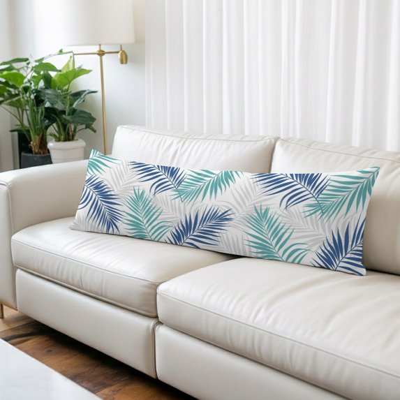 Palm Leaves Body Pillow Cover, Pillowcase Protectors with Zipper, Breathable Decorative Throw Pillow Case Cover, Modern Simple Tropical Plants Teal Navy Blue Pillow Shams for Couch Sofa 20x60Inch