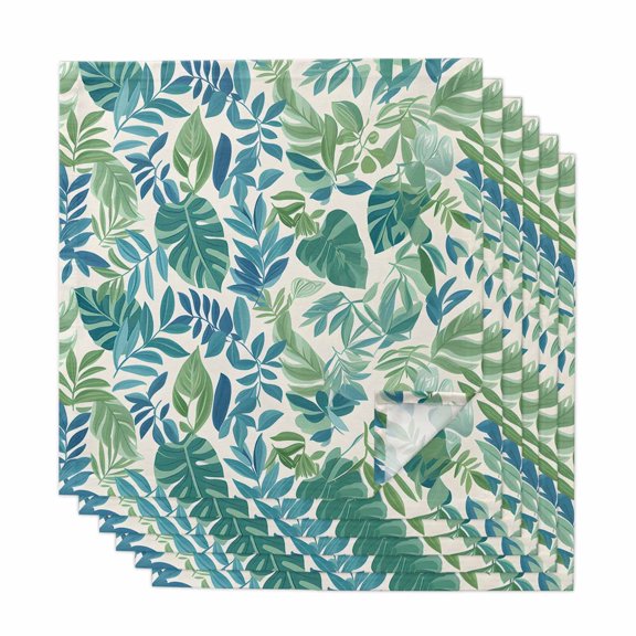 Palm Leaves Cloth Napkins, Green Blue Tropical Plants Summer Country Washable and Reusable Dinner Napkins Set of 6, Table Napkin for Kitchen Party Birthday Wedding Hotel Housewarming 20"x20"