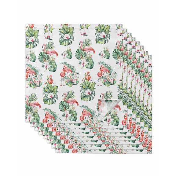 Palm Leaves Cloth Napkins Set of 8 Reusable Dinner Napkins, Tropical Flamingo Summer Green Flower Cocktail Napkin Washable Table Napkins for Wedding/Holiday Party/Baby Shower 20"x20"