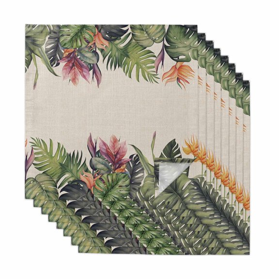 Palm Leaves Cloth Napkins, Summer Botanical Tropical Plants Rustic Washable and Reusable Dinner Napkins Set of 8, Table Napkin for Kitchen Party Birthday Wedding Hotel Housewarming 20"x20"
