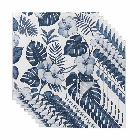 Palm Leaves Cloth Napkins, Vintage Summer Blue Tropical Flowers Plants Washable and Reusable Dinner Napkins Set of 8, Table Napkin for Kitchen Party Birthday Wedding Hotel Housewarming 20"x20"