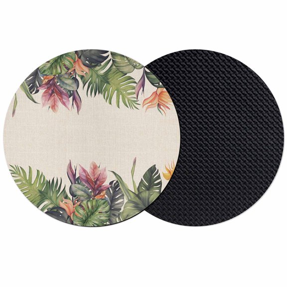 Palm Leaves Coasters Set of 2, Soft Absorbent Coasters for Drinks, Summer Botanical Tropical Plants Rustic Non-Slip Cup Coaster Mat with Rubber Bottom for Home Kitchen Desk Coffee Bar Table Decor 4"