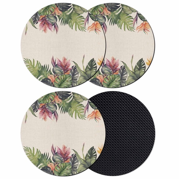 Palm Leaves Coasters Set of 4, Soft Absorbent Coasters for Drinks, Summer Botanical Tropical Plants Rustic Non-Slip Cup Coaster Mat with Rubber Bottom for Home Kitchen Desk Coffee Bar Table Decor 4"
