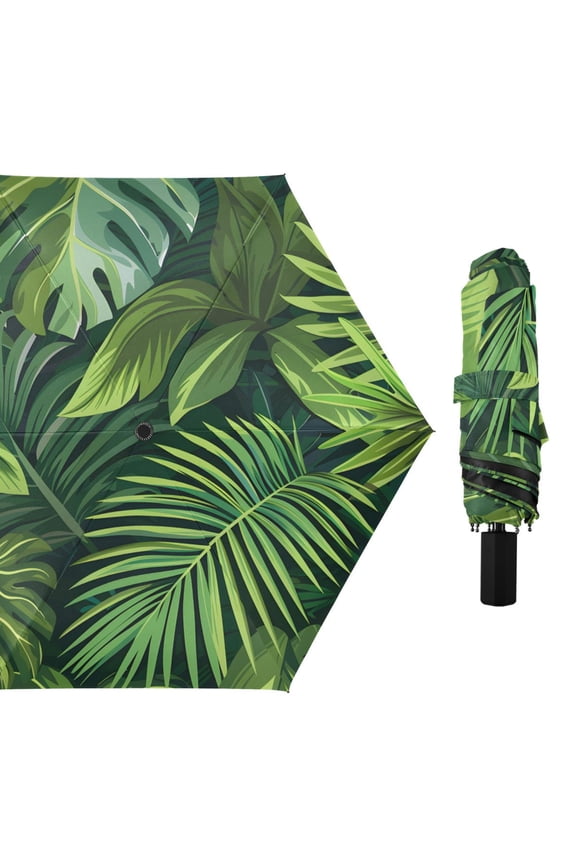 Palm Leaves Compact Sun Umbrella Windproof Travel Umbrellas for Rain Strong Portable UV Protection