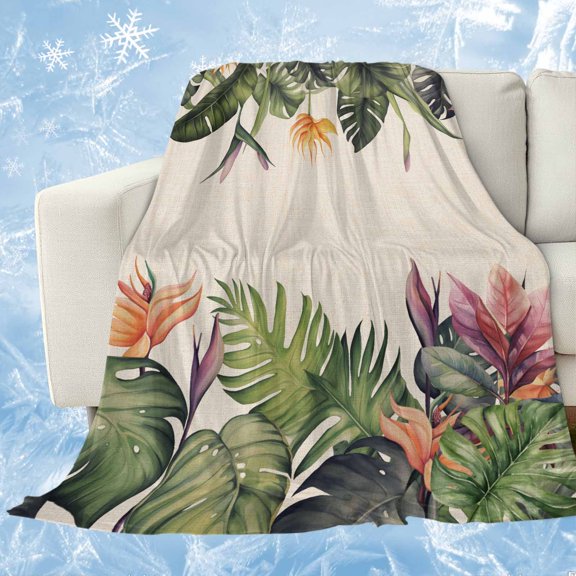 Palm Leaves Cooling Blanket for Hot Sleepers, Soft Breathable Cool Summer Blanket for Night Sweats, Summer Botanical Tropical Plants Rustic Lightweight Ice Silk Sofa Throw Blankets All Season 30"x40"