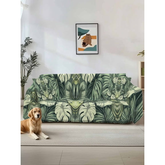 Palm Leaves Couch Cover, Country Summer Botanical Tropical Plants Sofa Cover Blanket for Loveseat Couches,Sectional Sofa Slipcover Furniture Protector for Living Room Bedroom 71''x118''