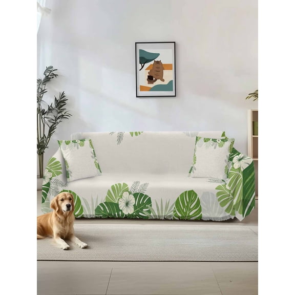 Palm Leaves Couch Cover Sofa Covers 3 Cushion Sectional Couch, Farmhouse Summer Tropical Leaf Flowers Washable Sofa Covers Slipcover Sectional Sofa Cover, Furniture Protector 71"x150"