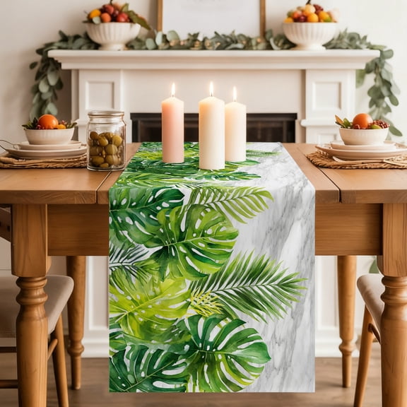 Palm Leaves Dining Table Runner, Tropical Coastal Botanical Nature Washable Table Runners Kitchen Coffee Table Center Decor for Home Party Holiday Wedding 13 x 36 Inches