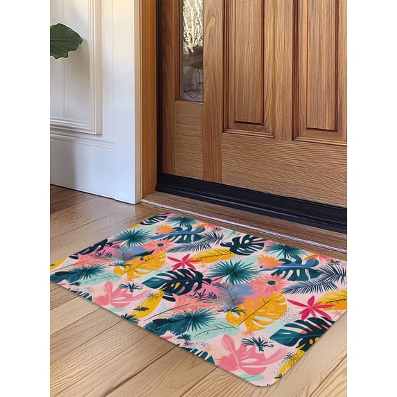 Palm Leaves Door Mat Indoor Outdoor Entrance, Non Slip Rug for Kitchen Bathroom Entryway Rug, Colorful Tropical Plant Summer Flower Washable Doormat Floor Mat for Office Home Decor 24x36 Inch