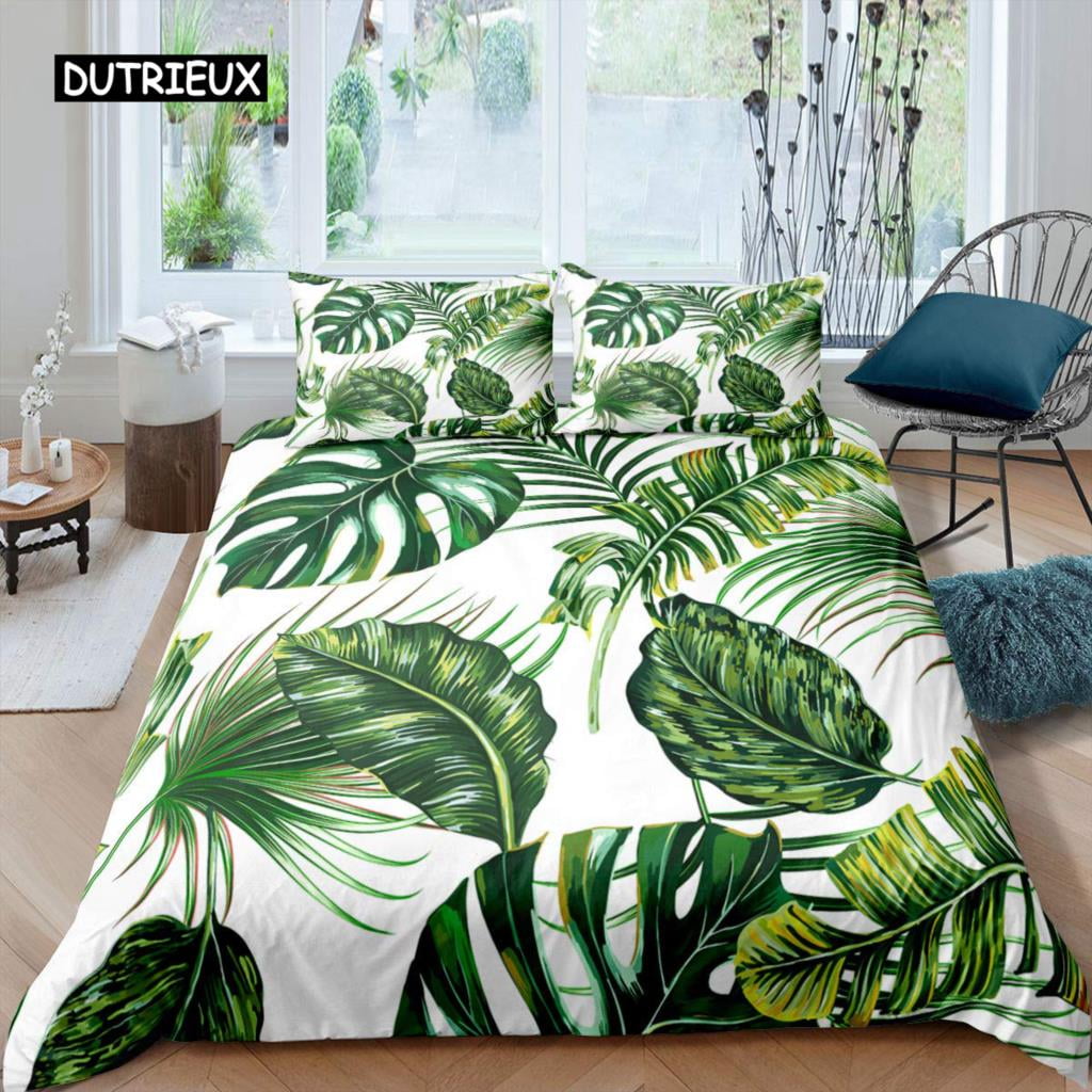 Floral Hawaiian Tropical Palm Leaves Pattern Print Duvet Cover Bedding Set