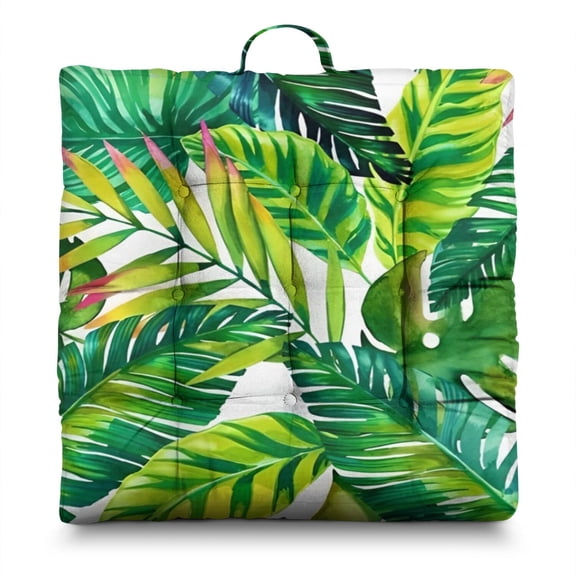 Palm Leaves Floor Cushion&nbsp;– 22x22 Inch Large Pillow, Dutch Velvet, Wispy Tropical Frond Silhouettes (Minimalist Island Style)