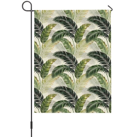 Palm Leaves Garden Flag 12 x 18 Inches, Tropical Jungle Sage Green Botanical Weather Proof Outdoor Patio Flags Double Sided Small Garden Decoration for Yard Outside Home