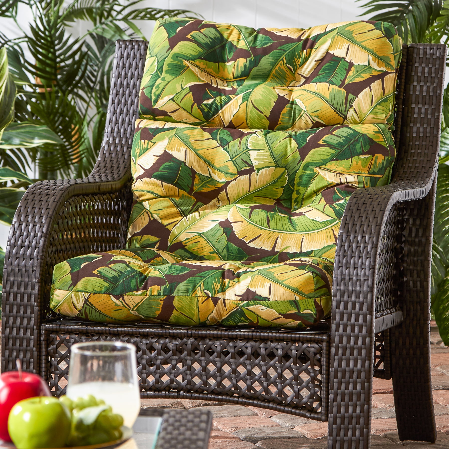 Palm Leaves Green Outdoor High Back Chair Cushion