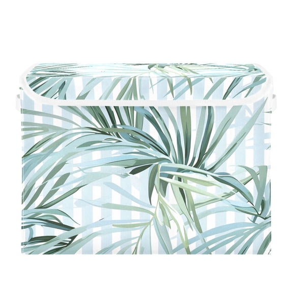 Palm Leaves Hand Painted Foldable Storage Bin with Lid and Handle Collapsible Storage Box 16.5 x 12.6 x 11.8 inches