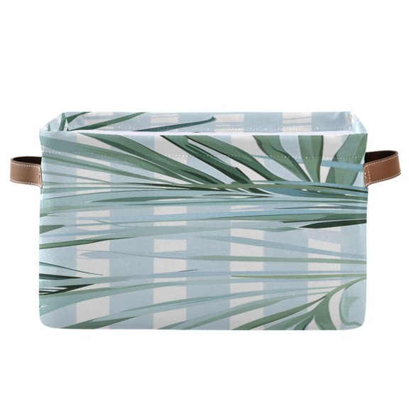 Palm Leaves Hand Painted Square Storage Bins with Handles Collapsible Containing Box 1 Pack