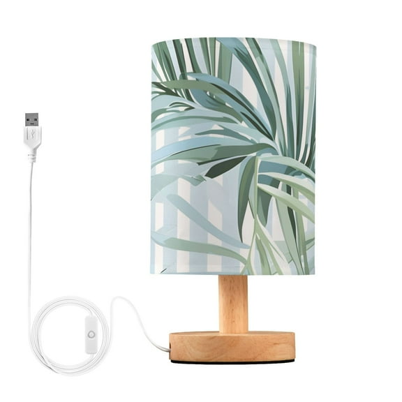 Palm Leaves Hand Painted Table Lamp with USB Port LED Warm Light Lamp Night Light Home Decor