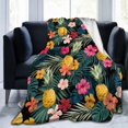 thumbnail image 1 of Palm Leaves Hibiscus Flowers Hawaii Throw Blanket Ultra Soft Warm All Season Tropical Pineapples Fruit Decorative Fleece Blankets for Bed Chair Car Sofa Couch Bedroom 60"X50", 1 of 6