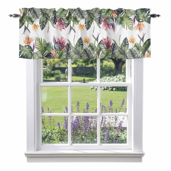 Palm Leaves Kitchen Curtain Valances for Windows Farmhouse Short Curtains, Summer Botanical Tropical Plants Rod Pocket Valance Curtain for Bedroom Cafe Living Room 42"x18"