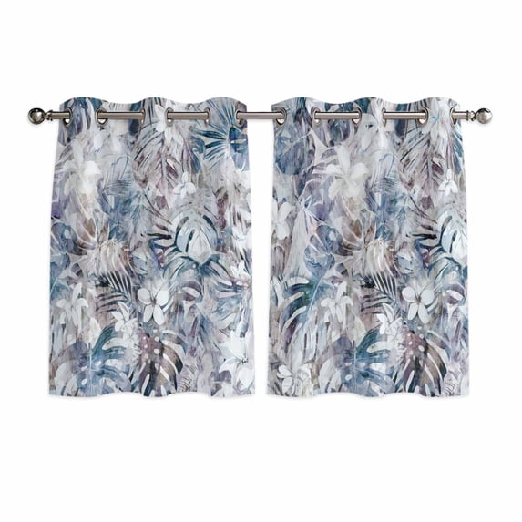 Palm Leaves Kitchen Curtains Window Panels, Spring Tropical Leaf Botanical Vintage Blue Insulated Window Treatment Curtain, Grommet Curtains for Bedroom/Living Room/Bathroom, 2 Piece 52"Wx45"L