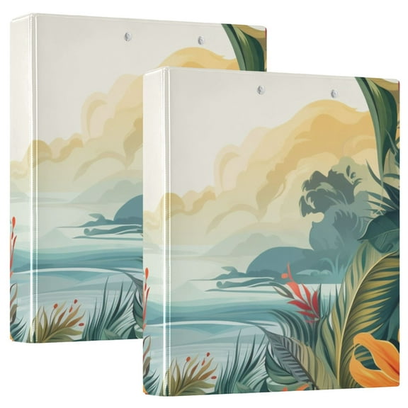 Palm Leaves Landscape Hardcover 3 Ring Binder 1.5 inch Round Rings with Interior Pockets Binders Organizer Office School 1 Pack