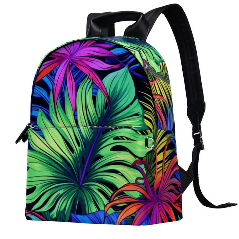 Palm Leaves Leather Canvas Backpack with Printed Design Large Capacity School Bag for Men Women Teens Work School Camping Walmart