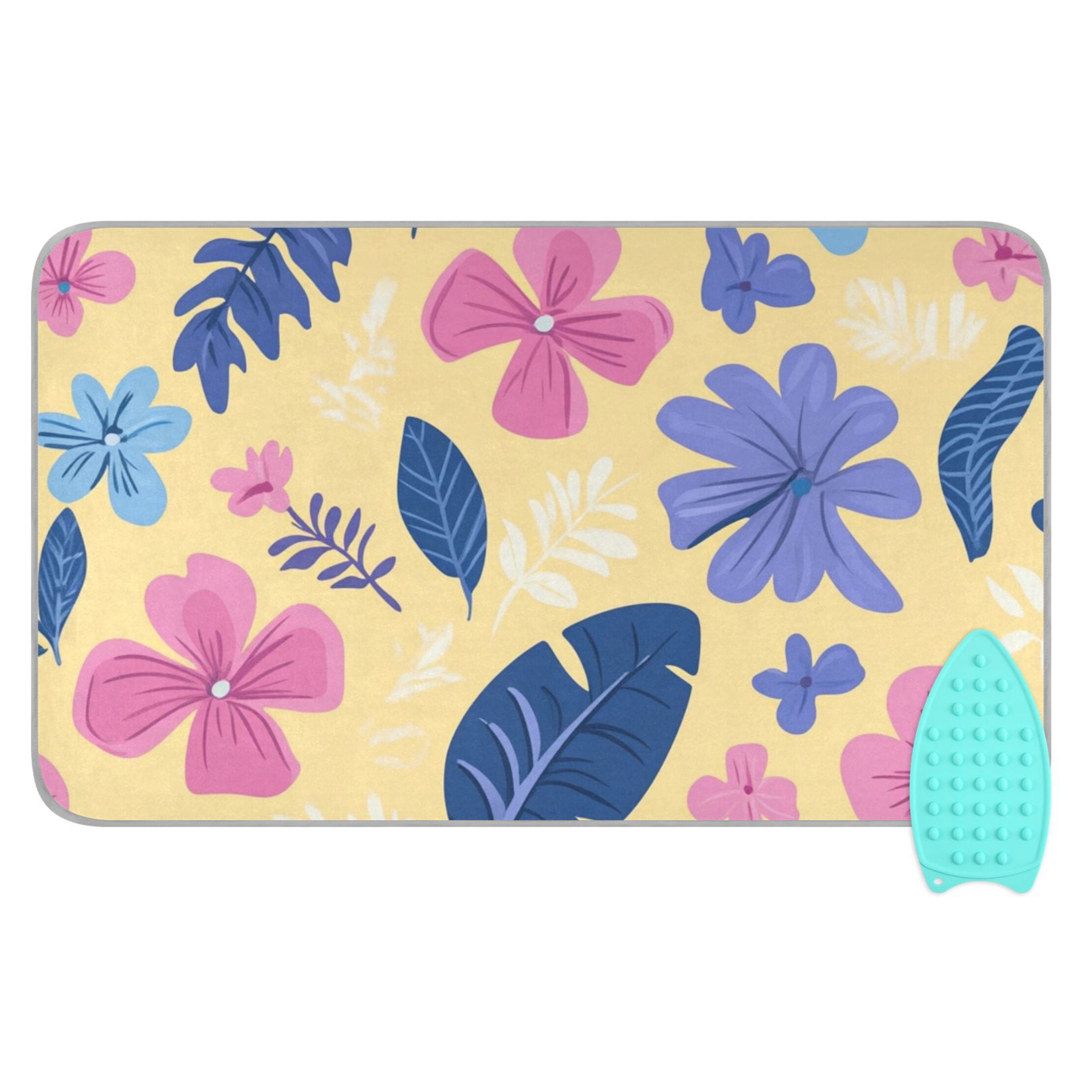 Palm Leaves Pastel Flowers Tropical Ironing Mat Blanket Portable Travel Ironing Pad Heat Resistant Pad 47.2" x 27.6”