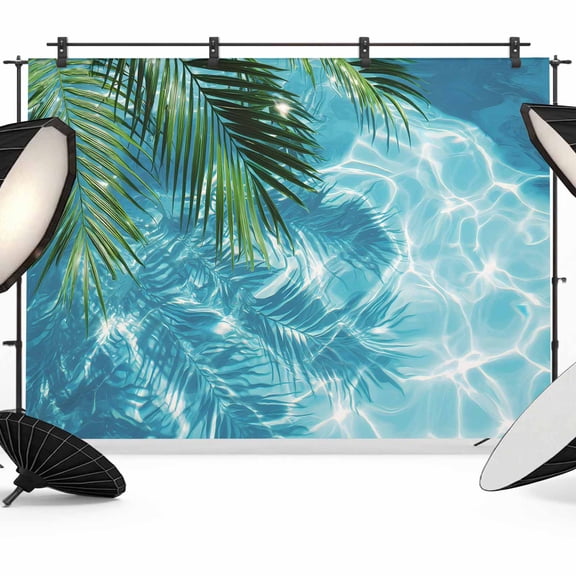 Palm Leaves Photography Backdrop 7x5FT, Summer Pool Sunshine Water Ripples Photo Backdrops, Background for Photography Studio Photo Studio Background, Back Drop for Photoshoot