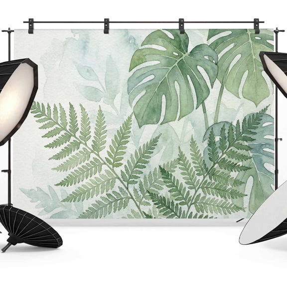 Palm Leaves Photography Backdrop 7x5FT, Watercolor Light Tropical Plants Ferns Beige Photo Backdrops, Background for Photography Studio Photo Studio Background, Back Drop for Photoshoot