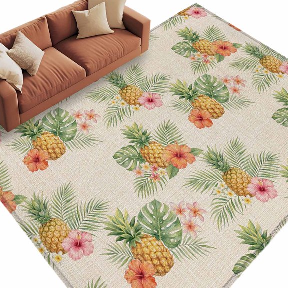 Palm Leaves Pineapple Area Rug 8x10 Washable Rug Non Slip Tropical Summer Coastal Linen Large Area Rug Soft Stainresistant Indoor Floor Carpet for Living Room Bedroom Home Office Dining Room Nursery