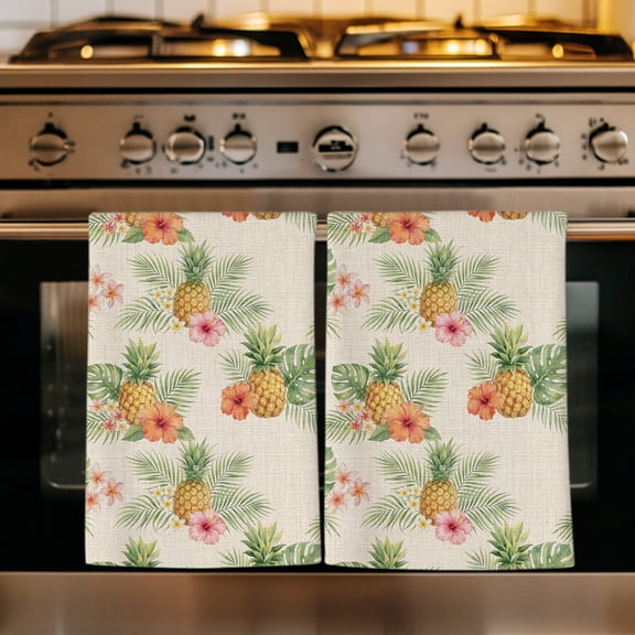 Palm Leaves Pineapple Kitchen Towels Set of 1, Tropical Summer Coastal Linen Absorbent Dish Towels for Kitchen, Microfiber Hand Towel, Quick Drying Tea Towel for Cleaning Decorative Dishcloths