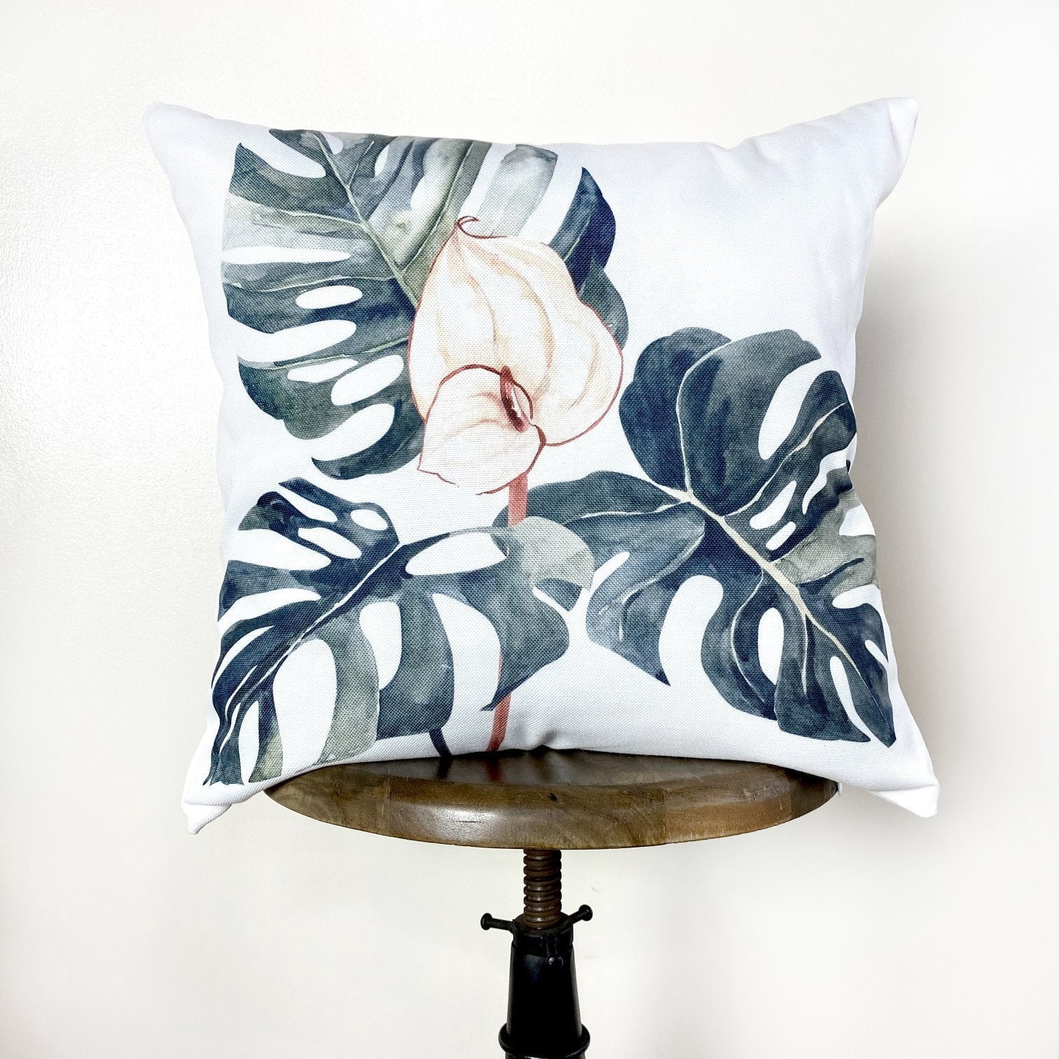 Palm | Leaves | Pink Flower | Throw Pillow Cover | Home Décor | Throw Pillow White | White Throw Pillows | Designer Pillows | Room Decor