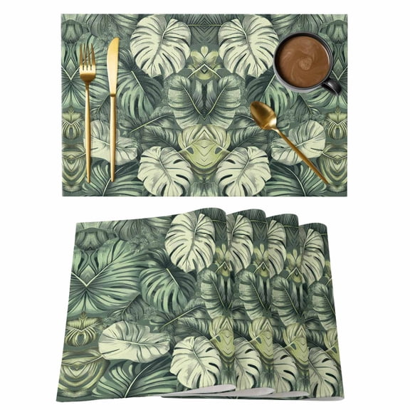 Palm Leaves Placemats Set of 6, Cotton Linen Fabric Place Mats, Country Summer Botanical Tropical Plants Washable Decorative Table Mats Protector for Home Kitchen Dining Wedding Party Coffee Tables