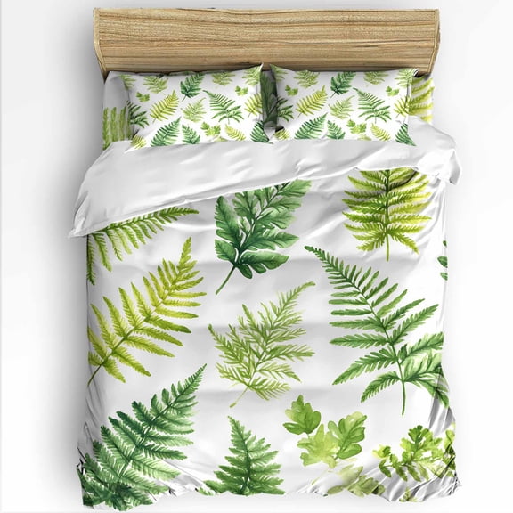 Palm Leaves Queen Size Comforter Set, Spring Leaf Botanical Soft Bedding for All Seasons, 4 Pcs Bed Set with 1Comforter (90"x92") ,1 Sheet(94"x116"), 2 Pillowcases (19"x29")