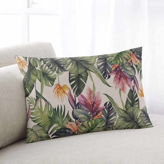Palm Leaves Queen Size Pillow Cover, Pillowcase Protectors with Zipper, Breathable Decorative Throw Pillow Case Cover, Summer Botanical Tropical Plants Rustic Pillow Shams for Couch Sofa 20x30Inch