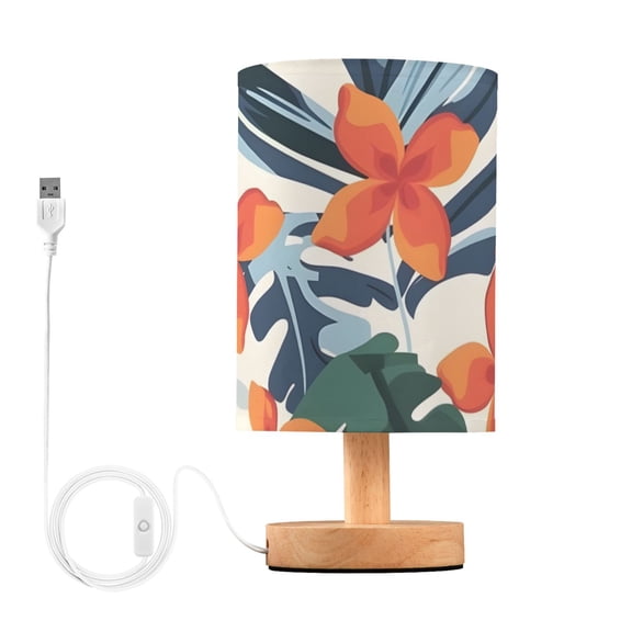 Palm Leaves Red Flowers Surfboards Table Lamp with USB Port LED Warm Light Lamp Night Light Home Decor