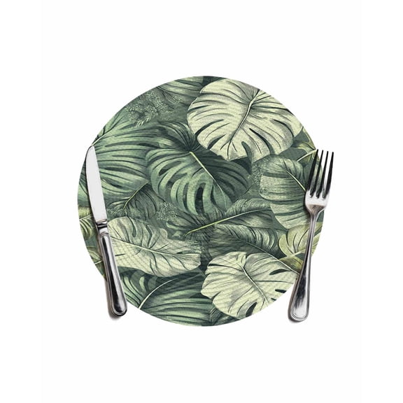 Palm Leaves Round Placemats for Dinning Tables,Heat-proof Braided Table Mats 13 Inch,Country Summer Botanical Tropical Plants Washable Place Mat for Kitchen Restaurant Party Decor Table Setting