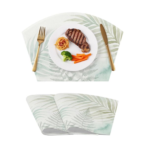 Palm Leaves Round Table Placemats Set of 2 Watercolor Sage Green Tropical Plants Beige Wedge Shaped Place Mats Non-Slip Heat Insulation Table Mats Wipeable Placemats for Home Party Decor