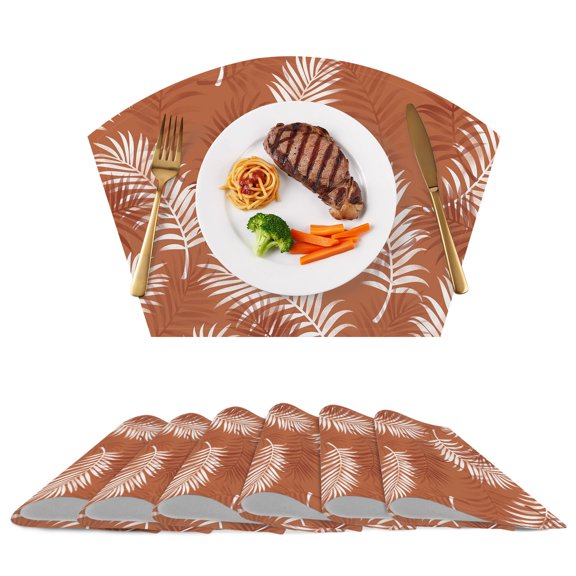 Palm Leaves Round Table Placemats Set of 6 Coastal Tropical Terracotta Palm Leaf Wedge Shaped Place Mats Non-Slip Heat Insulation Table Mats Wipeable Placemats for Home Party Decor