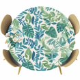 thumbnail image 1 of Palm Leaves Round Tablecloth 36-44 Inch Round Fitted Table Cloth with Elastic Edge, Green Blue Tropical Plants Summer Country Waterproof Table Cover Protector for Outdoor Picnic Party Dining, 1 of 6