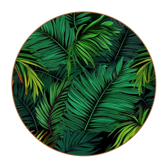 Palm Leaves Set of 6 Microfiber Leather Round Car Coasters, 11x11 cm Drink Cup Holders for Car, Absorbent & Durable Auto Accessories for Car Interior