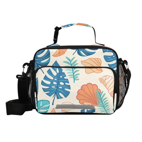 Palm Leaves Shell and Conch Insulated Lunch Bag Portable Cooler Bag Mommy Bag Large Capacity 6L