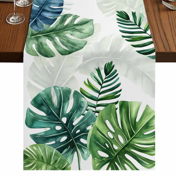 Palm Leaves Summer Tropical Leaf Table Runner for Dining Table, Decorative Table Linen for Kitchen, Dining Room Tabletop Décor, Machine Washable, 13"x36"