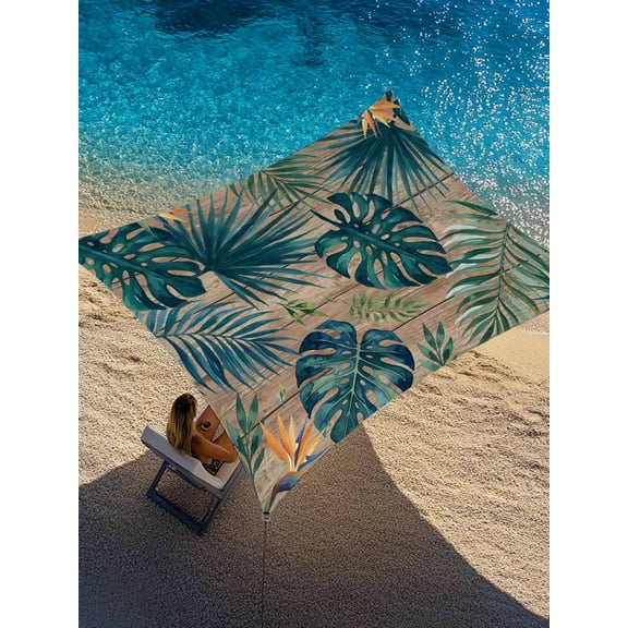 Palm Leaves Sun Shade Sail 6.5' x 10', Summer Brown Wood Grain Tropical Botanical Rectangle Outdoor Sunshade Canopy, Waterproof UV Block Patio Covers for Garden Yard Beach