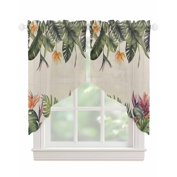 Palm Leaves Swag Valances for Windows, Summer Botanical Tropical Plants Rustic Rod Pocket Sheer Valances for Small Windows, Swag Toppers Light Filtering for Kitchen Living Room 2 Panels 36''x36''