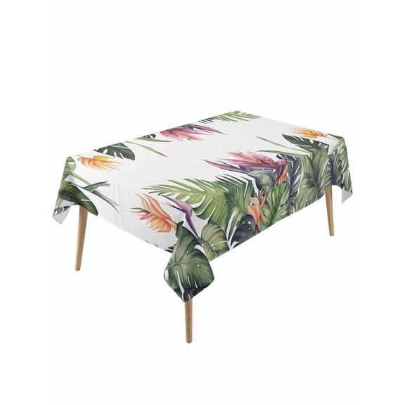 Palm Leaves Table Cloth, Summer Botanical Tropical Plants Waterproof Tablecloth for Rectangle Tables, Reusable Washable Fabric Table Cover for Restaurant Kitchen Dining Tables 60"x120"