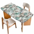 thumbnail image 1 of Palm Leaves Table Cloths for 3 Foot Rectangle Tables, Turquoise Tropical Leaf Botanical Retro Spring Patio Waterproof Elastic Fitted Tablecloths, Washable Rectangular Table Cover for Camping, 1 of 8
