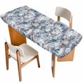 thumbnail image 1 of Palm Leaves Table Cloths for 8 Foot Rectangle Tables, Spring Tropical Leaf Botanical Vintage Blue Patio Waterproof Elastic Fitted Tablecloths, Washable Rectangular Table Cover for Camping, 1 of 8